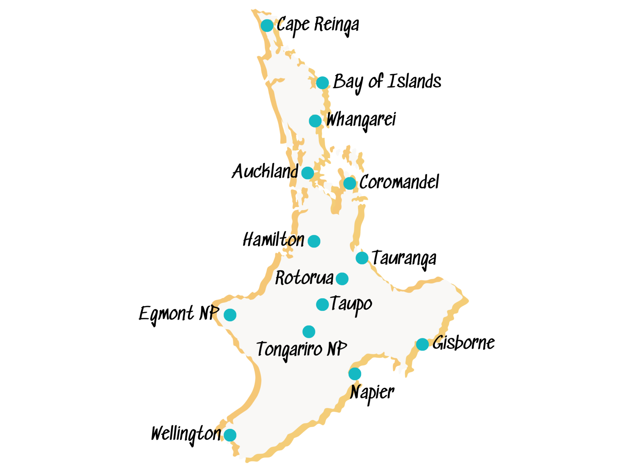 Noordereiland Nieuw-Zeeland reisroute